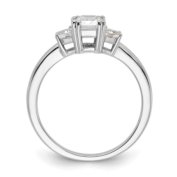 Sterling Silver Rhodium-plated 3 Stone Emerald-cut Diamonore CZ Ring