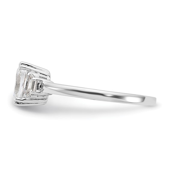 Sterling Silver Rhodium-plated 3 Stone Emerald-cut Diamonore CZ Ring