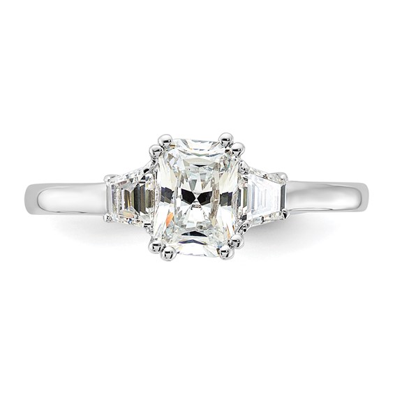 Sterling Silver Rhodium-plated 3 Stone Emerald-cut Diamonore CZ Ring