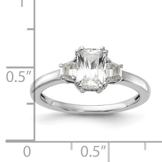 Sterling Silver Rhodium-plated 3 Stone Emerald-cut Diamonore CZ Ring