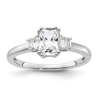 Sterling Silver Rhodium-plated 3 Stone Emerald-cut Diamonore CZ Ring