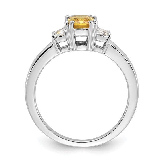 Sterling Silver Rhod-pltd Emerald-cut Yellow/White Diamonore CZ Ring