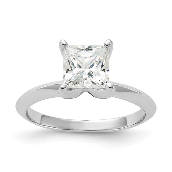 Sterling Silver Rhodium-plated 6.5mm Princess Cut Diamonore CZ Ring