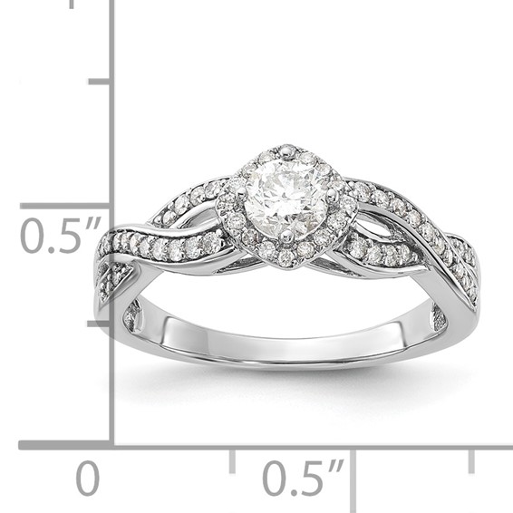 14k White Gold Diamond Polished Halo & Criss Cross Engagement Ring