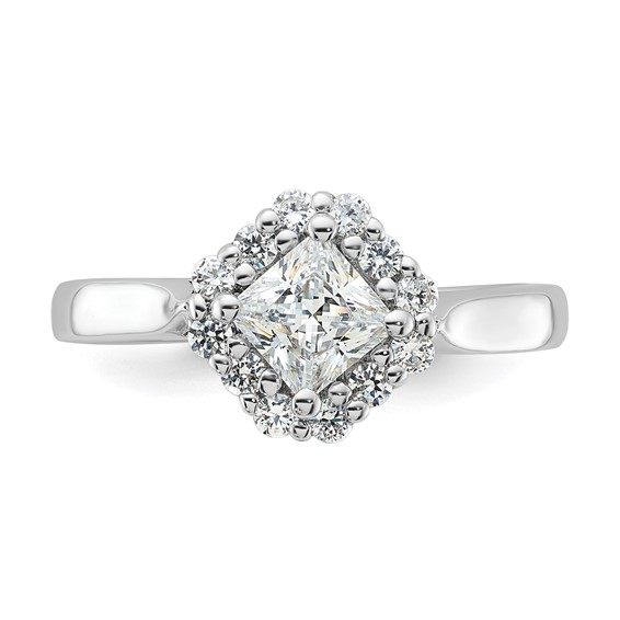 Sterling Silver Rhodium-plated Diamonore Halo Princess-cut Ring