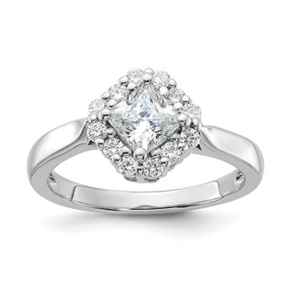 Sterling Silver Rhodium-plated Diamonore Halo Princess-cut Ring