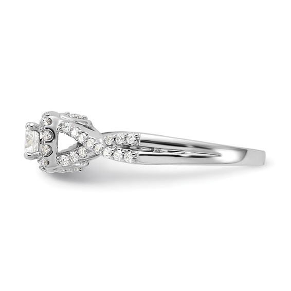 14k White Gold Polished Diamond Semi-Mount Halo Twisted Engagement Ring