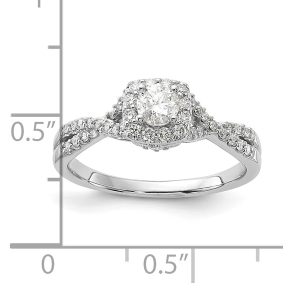 14k White Gold Polished Diamond Semi-Mount Halo Twisted Engagement Ring