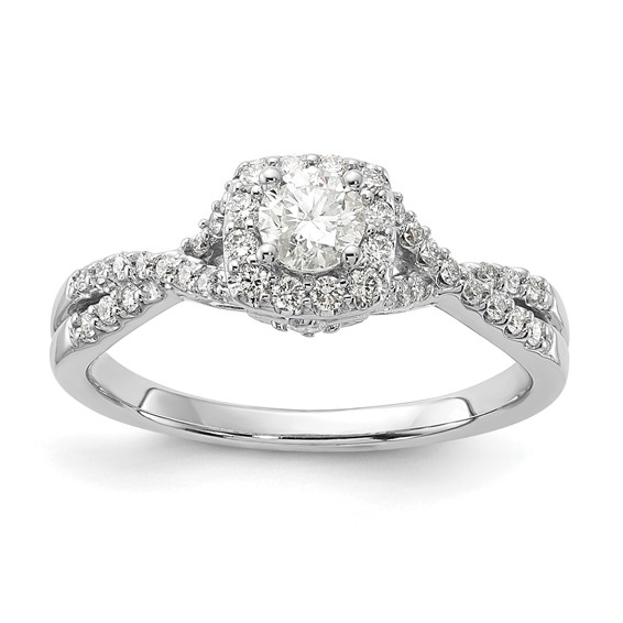 14k White Gold Polished Diamond Semi-Mount Halo Twisted Engagement Ring