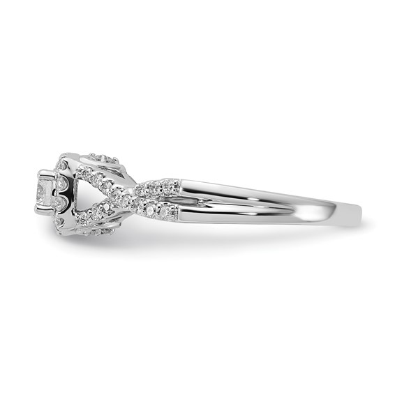 14k White Gold Polished Diamond & CZ Center Halo Twisted Engagement Ring