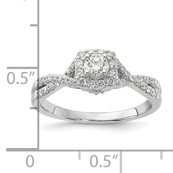 14k White Gold Polished Diamond & CZ Center Halo Twisted Engagement Ring