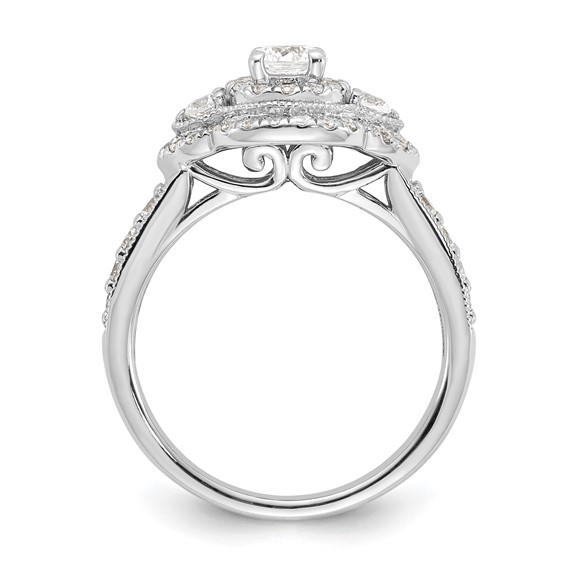 Sterling Silver Rhodium-plated Fancy Double Halo Diamonore CZ Ring