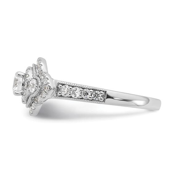 Sterling Silver Rhodium-plated Fancy Double Halo Diamonore CZ Ring