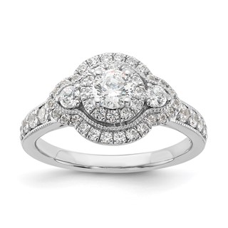 Sterling Silver Rhodium-plated Fancy Double Halo Diamonore CZ Ring