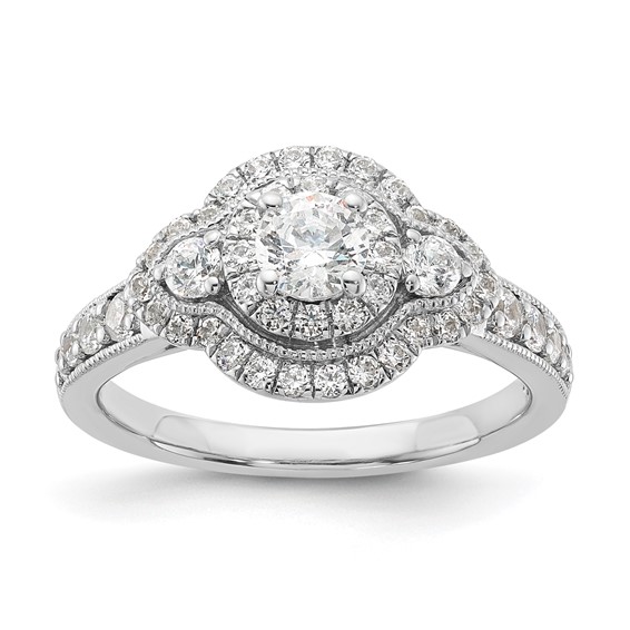 Sterling Silver Rhodium-plated Fancy Double Halo Diamonore CZ Ring
