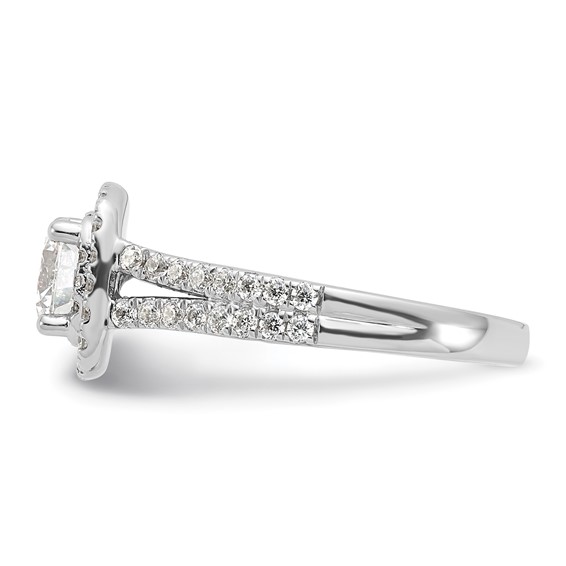 Sterling Silver Rhodium-plated Round Diamonore CZ Square Halo Ring