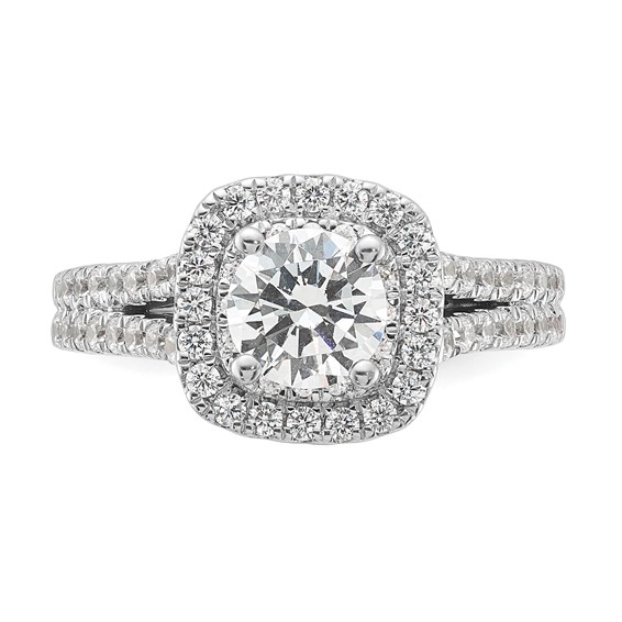 Sterling Silver Rhodium-plated Round Diamonore CZ Square Halo Ring