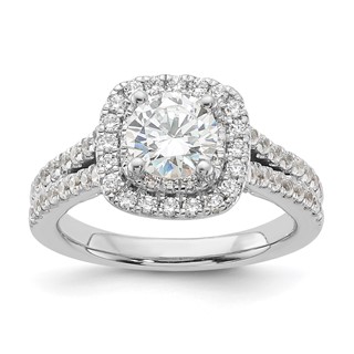 Sterling Silver Rhodium-plated Round Diamonore CZ Square Halo Ring