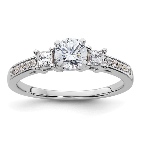 Sterling Silver Polished Round & Square CZ Ring