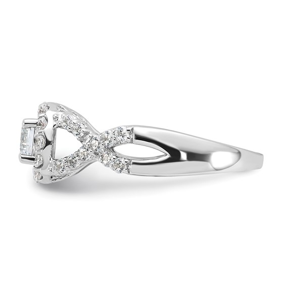 Sterling Silver Rhodium-plated Diamonore CZ Twisted Round Halo Ring