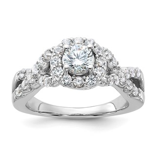 Sterling Silver Rhodium-plated Diamonore CZ Twisted Round Halo Ring