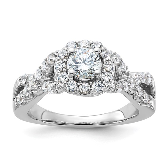 Sterling Silver Rhodium-plated Diamonore CZ Twisted Round Halo Ring