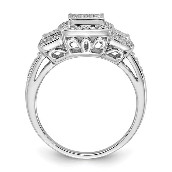 Sterling Silver Polished Triple Cushion Shape CZ Cluster Ring