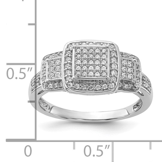 Sterling Silver Polished Triple Cushion Shape CZ Cluster Ring