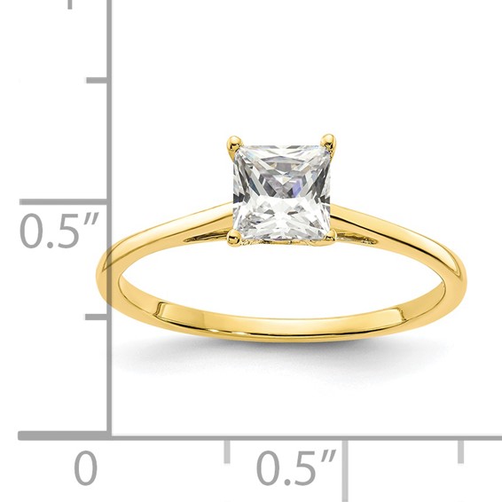 10k Polished 5.0mm Princess Cut Solitare CZ Ring