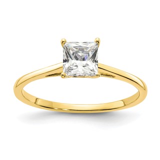 10k Polished 5.0mm Princess Cut Solitare CZ Ring