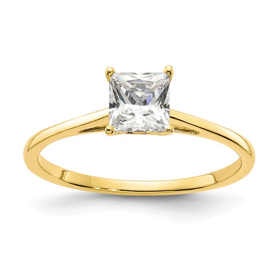10k Polished 5.0mm Princess Cut Solitare CZ Ring