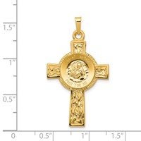 14K Yellow Gold Polished Solid Cross Pendant with St Anthony Medal view 3