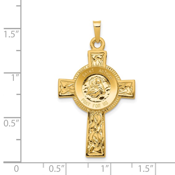 14k Polished Solid Cross with St Anthony Medal Pendant