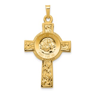 14k Polished Solid Cross with St Anthony Medal Pendant