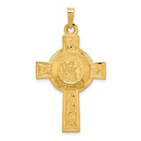 14K Yellow Gold Polished Cross Pendant with St. Christopher Medal view 1