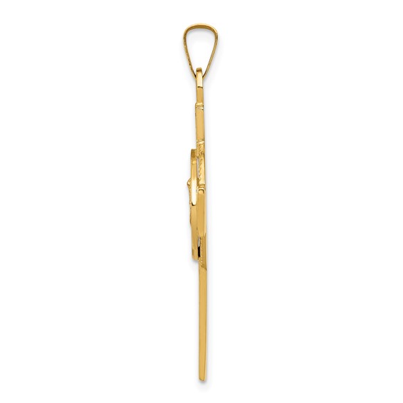 14k Polished Cross with St. Michael Medal Pendant