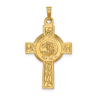 14k Polished Cross with St. Michael Medal Pendant