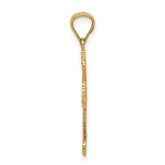 14K Cut-Out Stripes Cross with Heart Charm