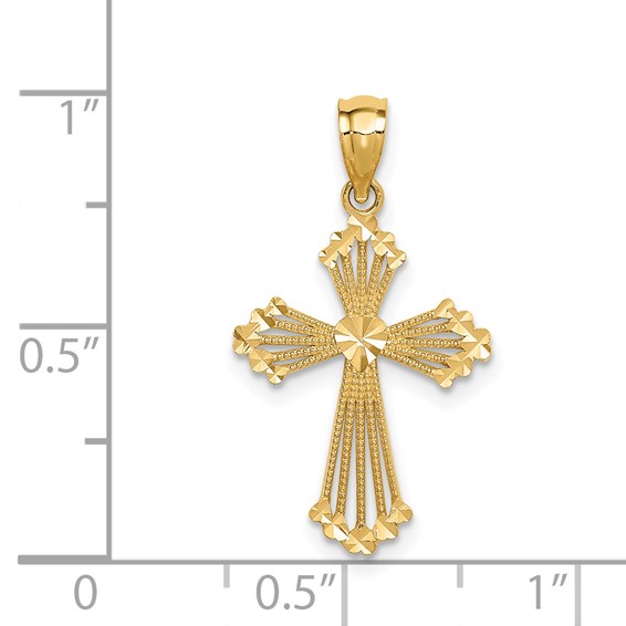 14K Cut-Out Stripes Cross with Heart Charm