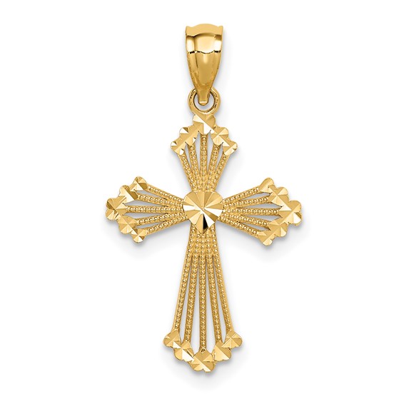 14K Cut-Out Stripes Cross with Heart Charm