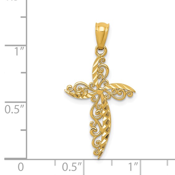 14k Scroll Design Cross Pendant