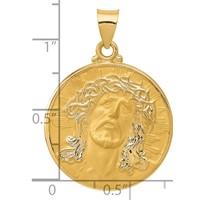 14K Yellow Gold Head of Christ Medal Hollow Round Pendant view 3