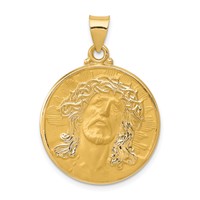 14K Yellow Gold Head of Christ Medal Hollow Round Pendant view 1