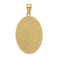 14K Yellow Gold Polished and Satin Solid Miraculous Medal Oval Pendant view 4