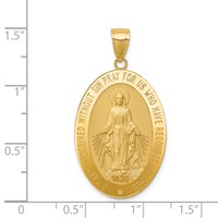 14K Yellow Gold Polished and Satin Solid Miraculous Medal Oval Pendant view 3