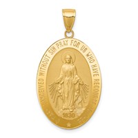 14K Yellow Gold Polished and Satin Solid Miraculous Medal Oval Pendant view 1