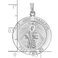 14K White Gold Polished and Satin Solid Saint Jude Thaddeus Medal Round Pendant view 3