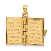 14K Yellow Gold Pink Enameled 3-D Bible Pendant with Lord's Prayer and Moveable Pages view 3