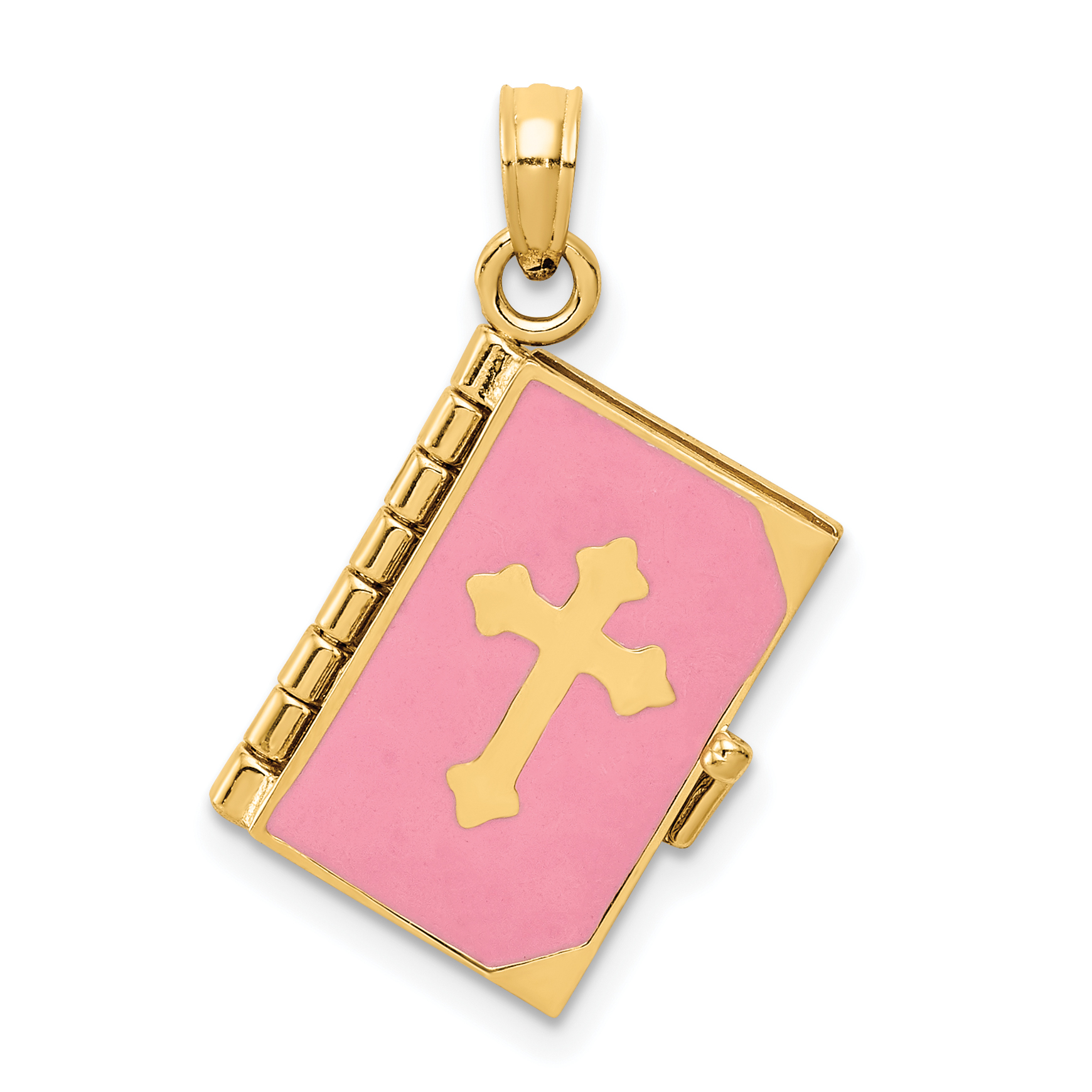 14K 3D Pink Enameled Lord's Prayer Bible Pendant (REL154)