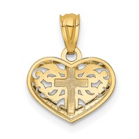 14K and White Rhodium Cross in Filigree Heart Pendant view 3